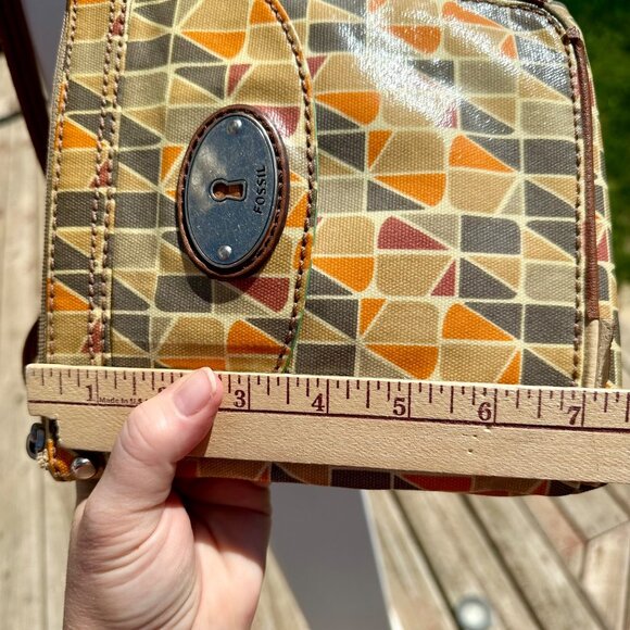 VTG Fossil Key Per Purse Crossbody Shoulder Bag Retro Multi-colored Orange Tan C - Picture 15 of 15